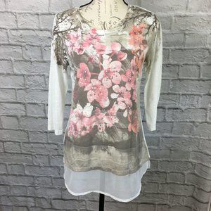 Style & Co Ivory Floral Top with Chiffon Hem